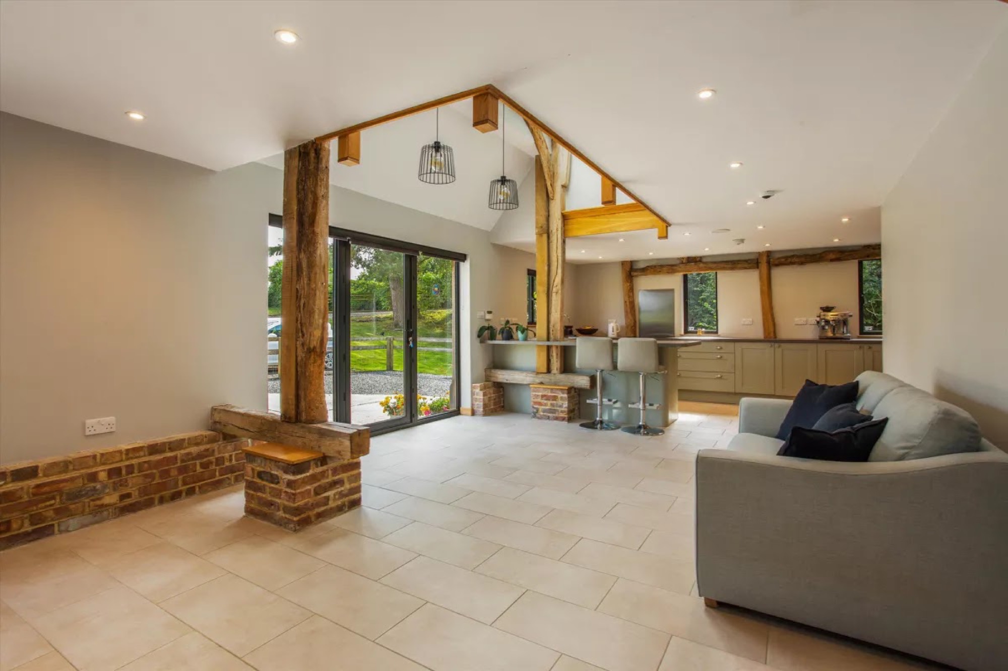 Living space with exposed beams